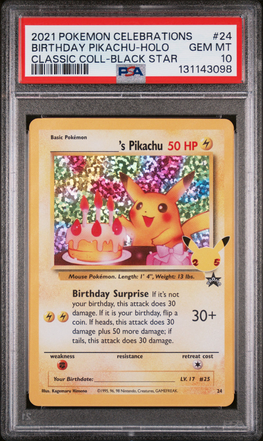 2021 POKEMON CELEBRATIONS CLASSIC COLLECTION #24 BIRTHDAY PIKACHU-HOLO CLASSIC COLL-BLACK STAR