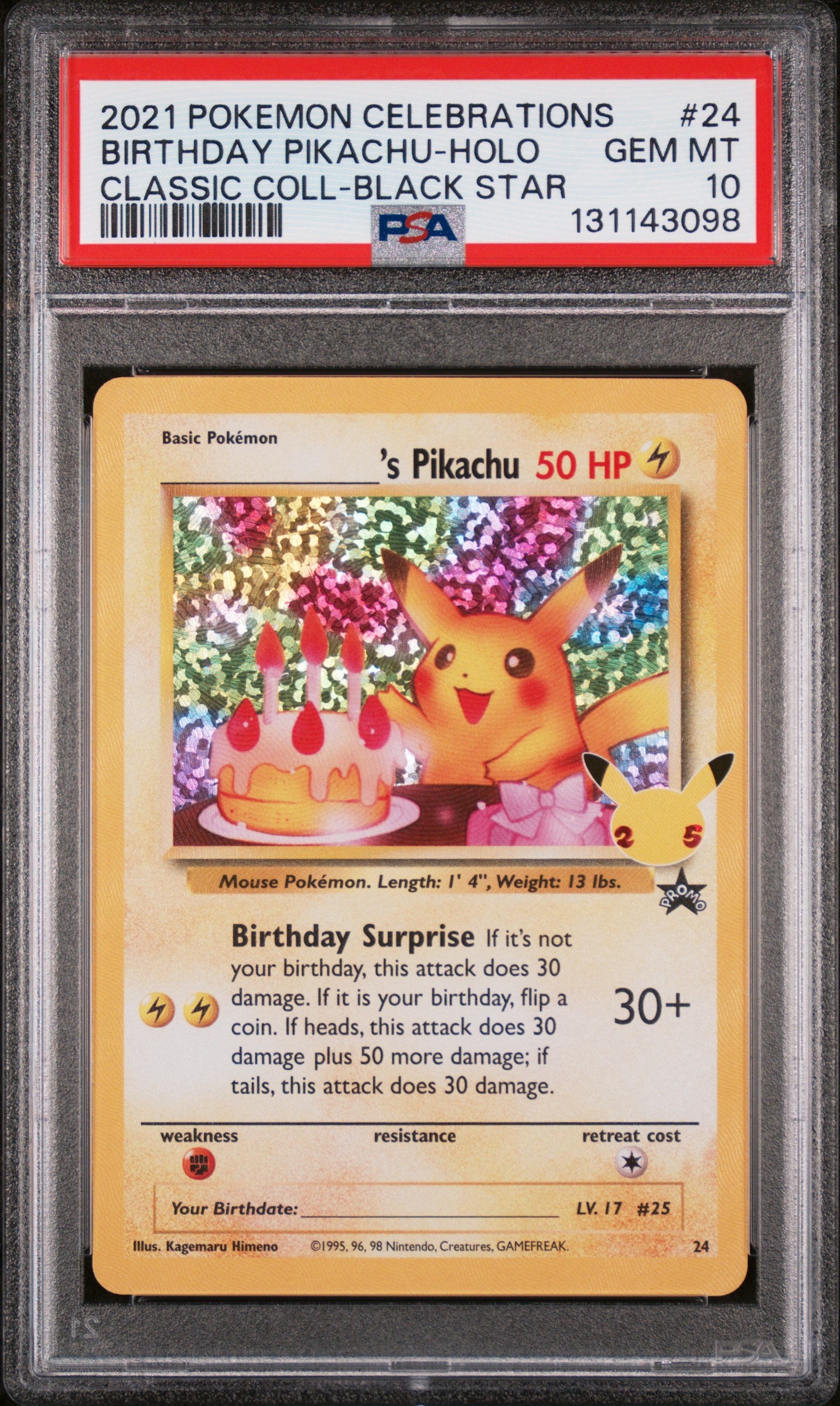 2021 POKEMON CELEBRATIONS CLASSIC COLLECTION #24 BIRTHDAY PIKACHU-HOLO CLASSIC COLL-BLACK STAR