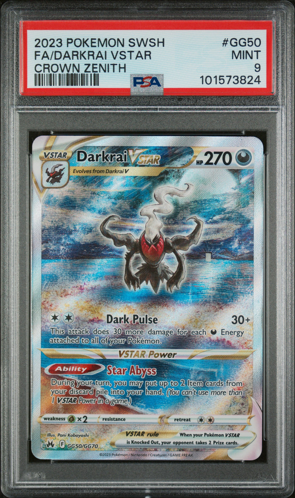 2023 POKEMON SWORD AND SHIELD CROWN ZENITH #GG50 FA/DARKRAI VSTAR CROWN ZENITH PSA 9