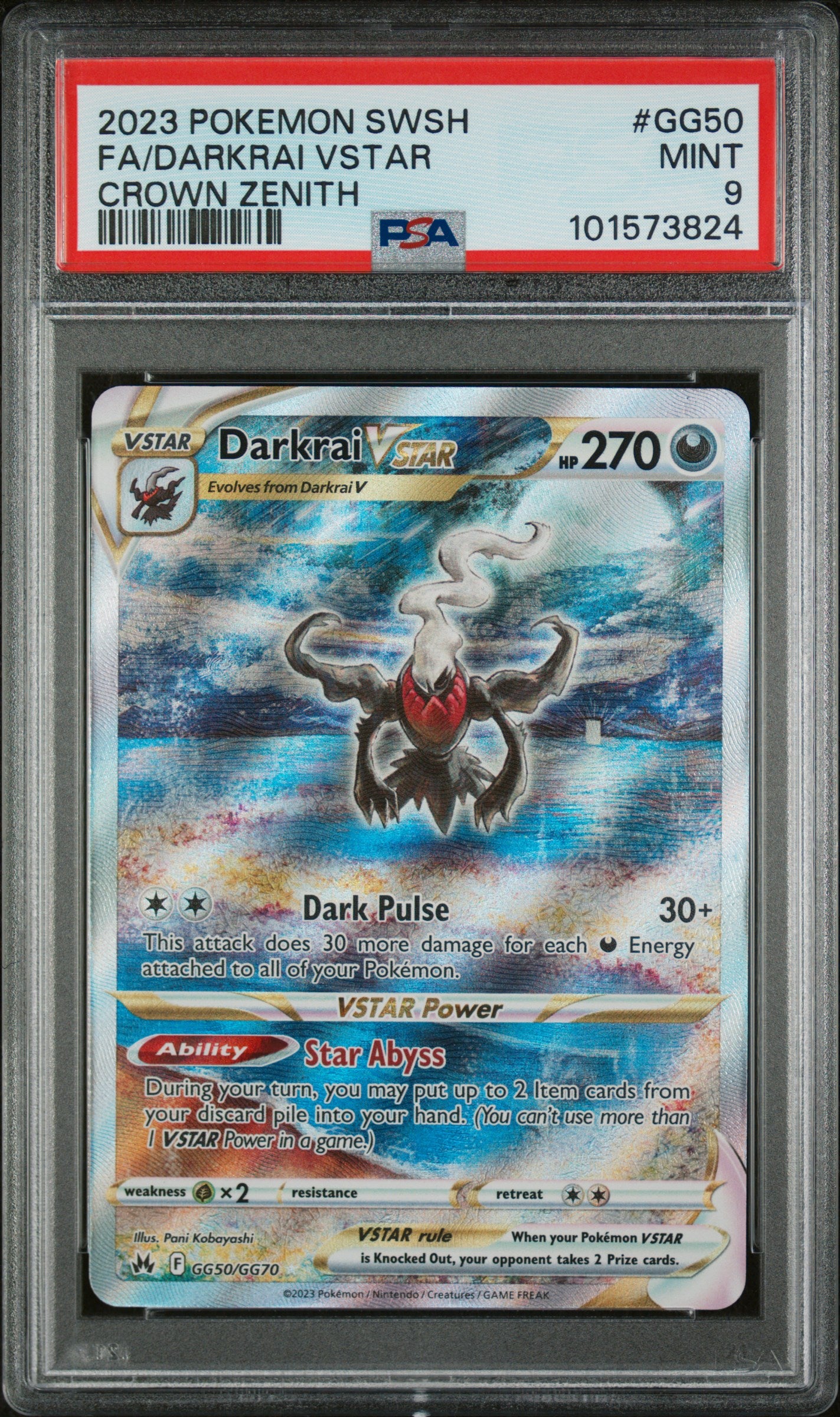 2023 POKEMON SWORD AND SHIELD CROWN ZENITH #GG50 FA/DARKRAI VSTAR CROWN ZENITH PSA 9