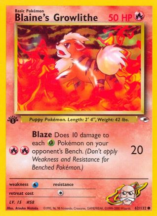 Blaine's Growlithe (62) (62) [Gym Heroes] 1st Edition