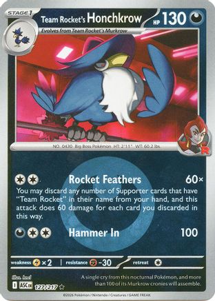 Team Rocket's Honchkrow (Energy Symbol Pattern) (127) [ME: Ascended Heroes] Reverse Holofoil