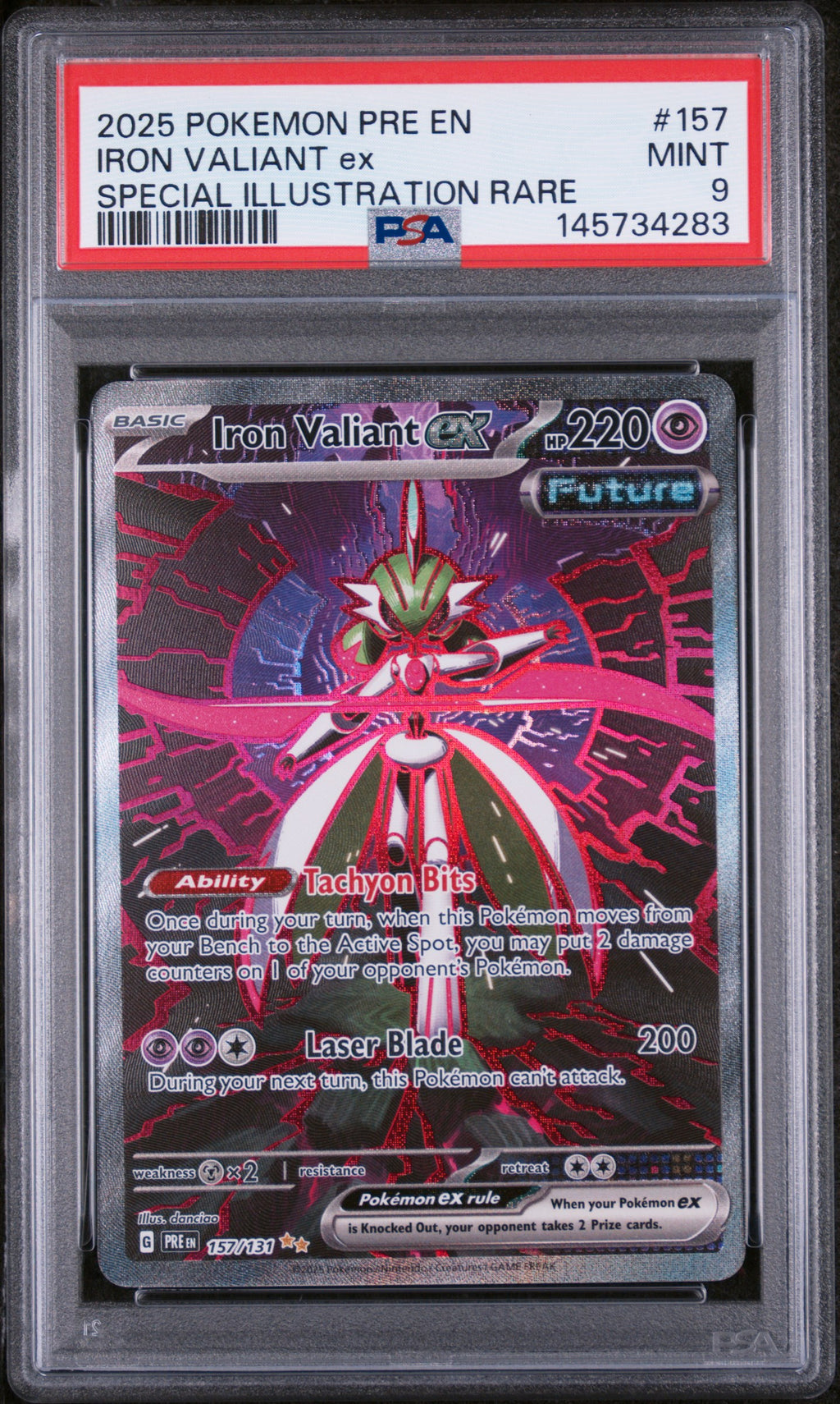 2025 POKEMON PRE EN-PRISMATIC EVOLUTIONS 157 IRON VALIANT EX SPECIAL ILLUSTRATION RARE psa 9