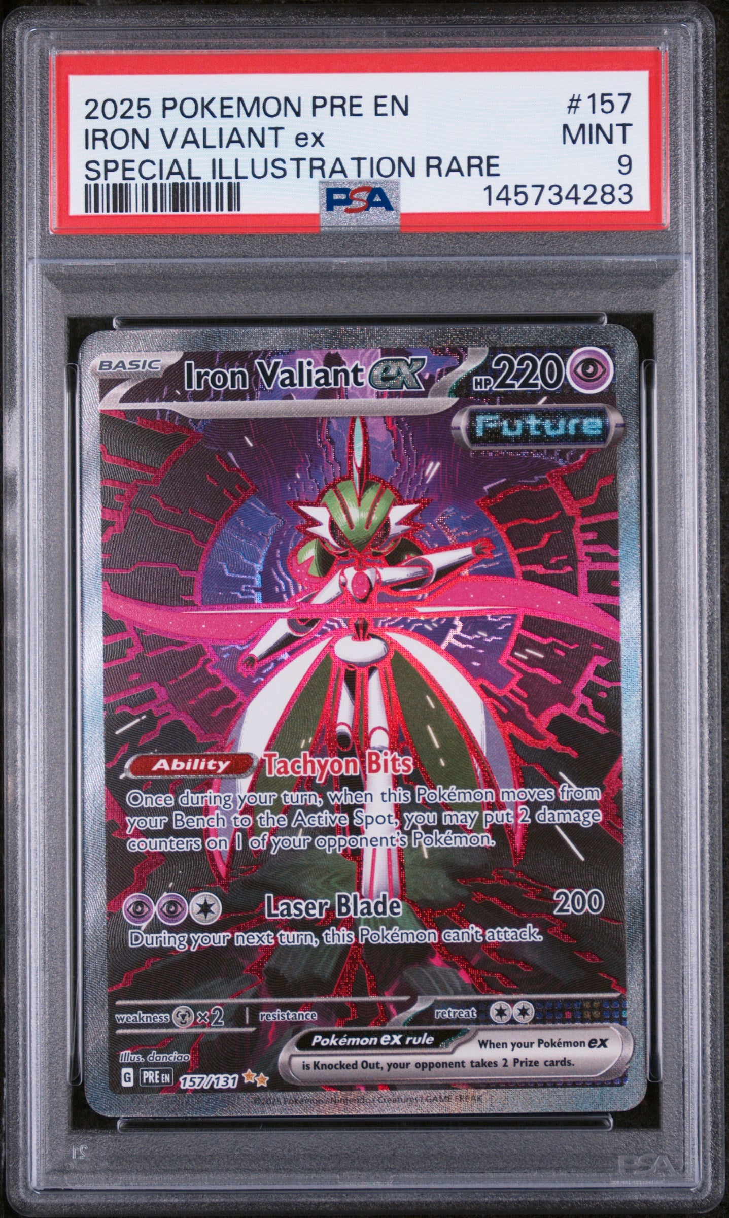 2025 POKEMON PRE EN-PRISMATIC EVOLUTIONS 157 IRON VALIANT EX SPECIAL ILLUSTRATION RARE psa 9