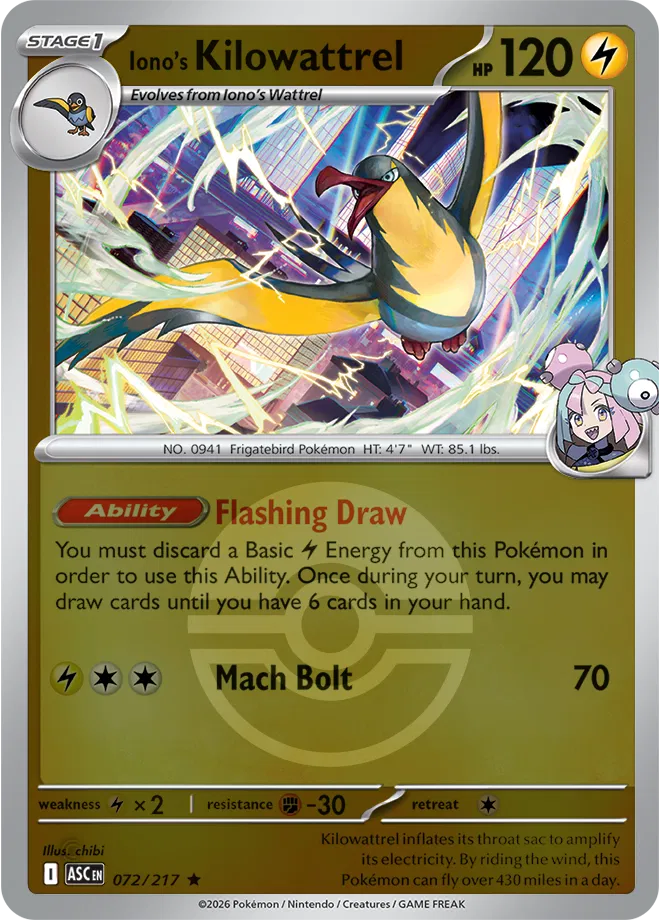 Iono's Kilowattrel (Poke Ball) (72) [ME: Ascended Heroes] Reverse Holofoil