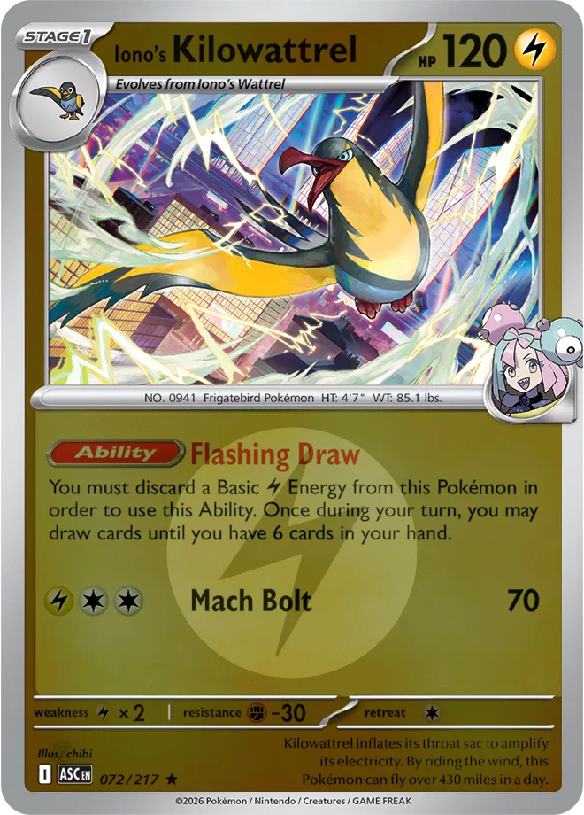 Iono's Kilowattrel (Energy Symbol Pattern) (72) [ME: Ascended Heroes] Reverse Holofoil