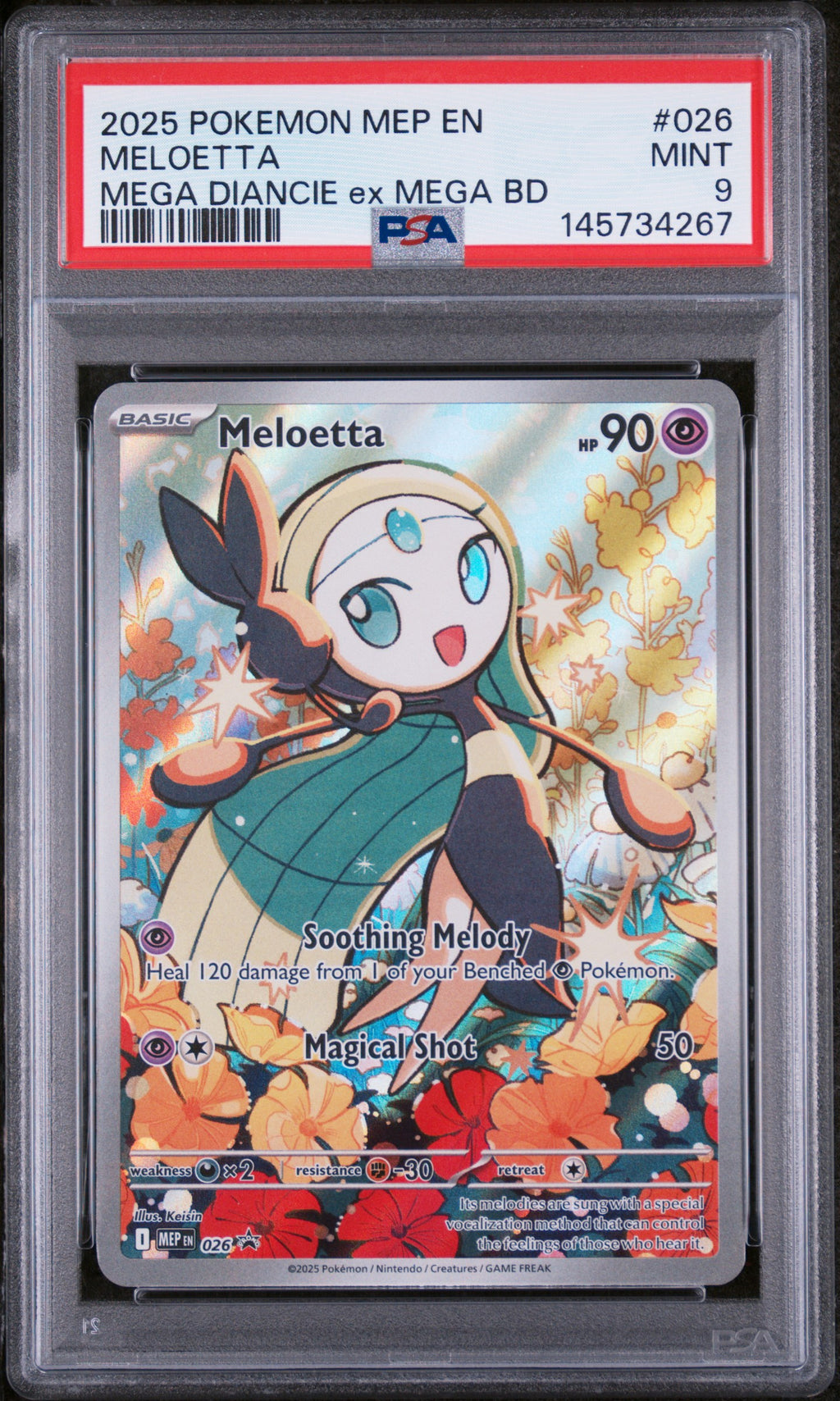 2025 POKEMON MEP EN-ME BLACK STAR PROMO 026 MELOETTA MEGA DIANCIE ex MEGA BATTLE DECK psa 9