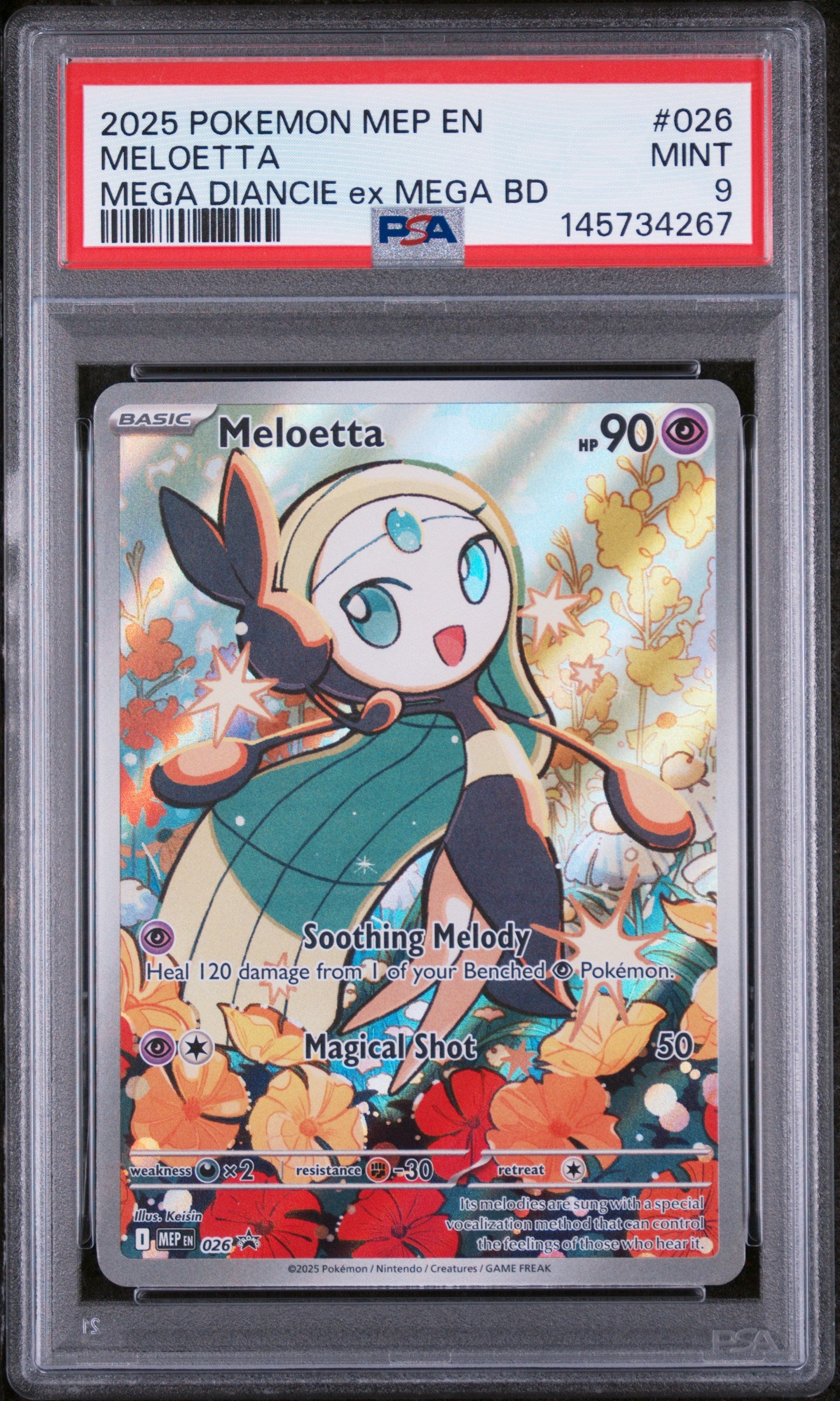2025 POKEMON MEP EN-ME BLACK STAR PROMO 026 MELOETTA MEGA DIANCIE ex MEGA BATTLE DECK psa 9