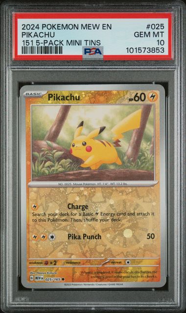 2024 POKEMON MEW EN-151 #025 PIKACHU 151 5-PACK MINI TIN PSA 10