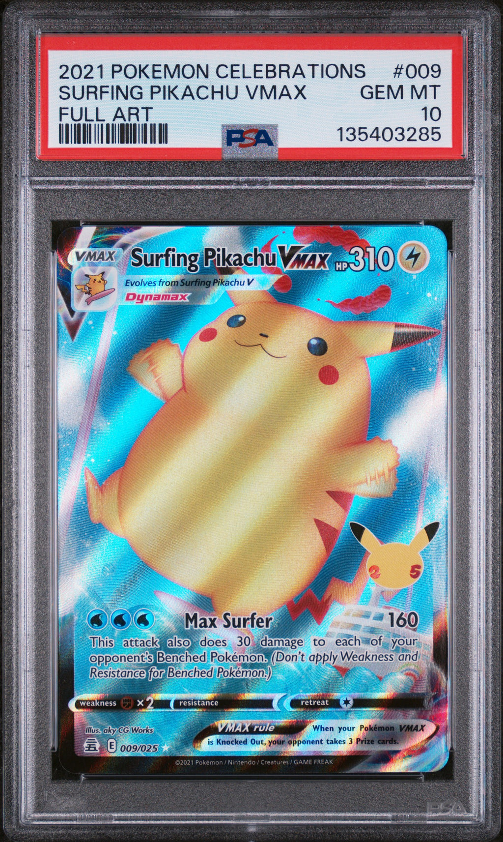 2021 POKEMON CELEBRATIONS #009 SURFING PIKACHU VMAX FULL ART